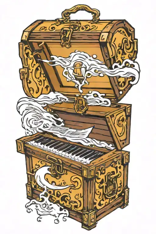traditional style tattoos with a simple grand piano inside a treasure chest but not merged in an underwater environment  tattoo design idea