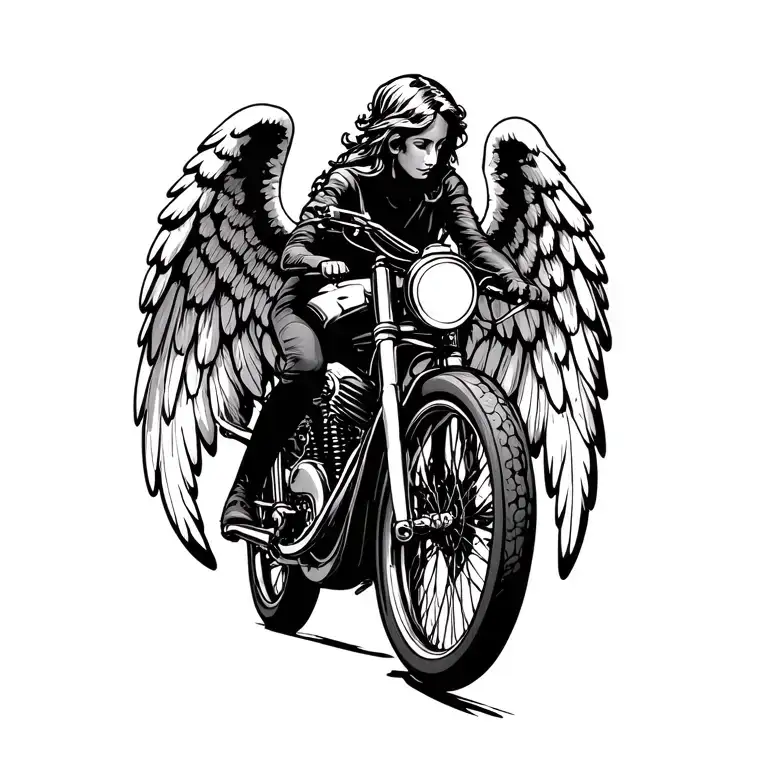 bike with angel wings tattoo design idea