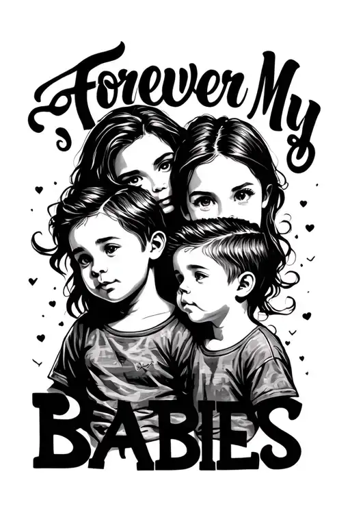 "Forever My Babies" mother and two sons tattoo design idea