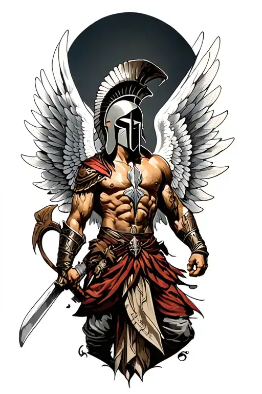 spartan warrior with wings tattoo design idea