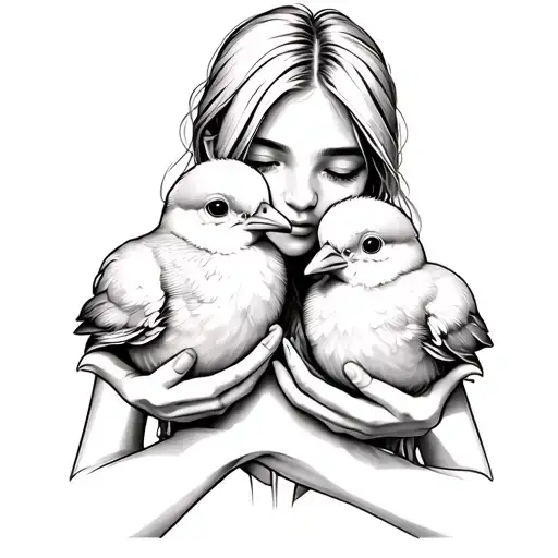 mommy holding baby chicks tattoo design idea