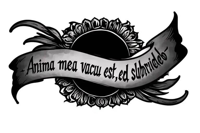 tattoo with "Anima mea vacua est, sed subrideo" with a background related to the quote  tattoo design idea
