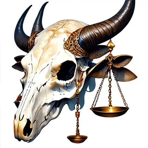 feminine taurus bull skull with Libra scales tattoo design idea