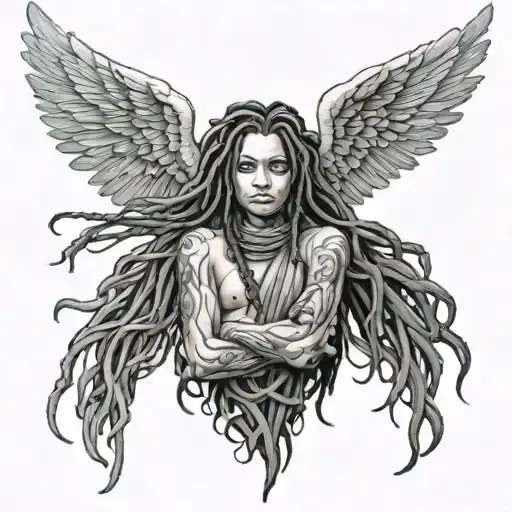 angel with dreads neck tattoo tattoo design idea
