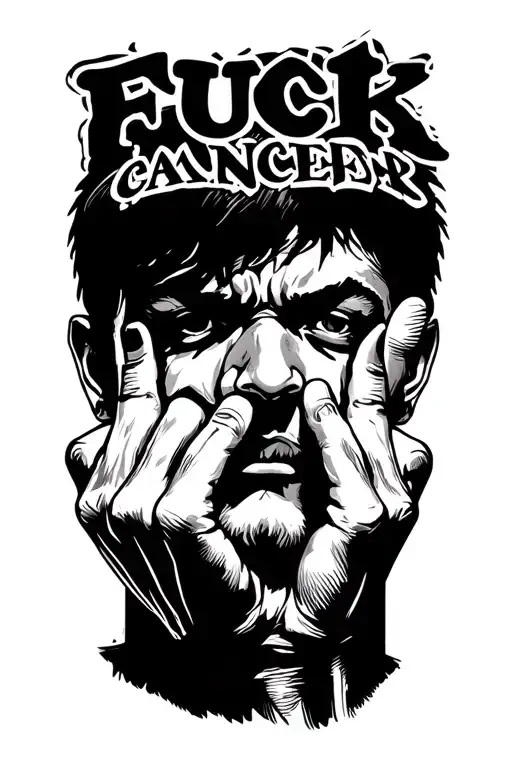 guy sticking up middle fingers saying fuck cancer tattoo design idea