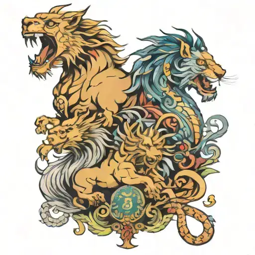 lions dragons horses tattoo design idea