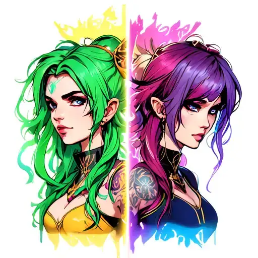 faces of Vi, Caitlin and Jinx resembling the Arcane series tattoo design idea
