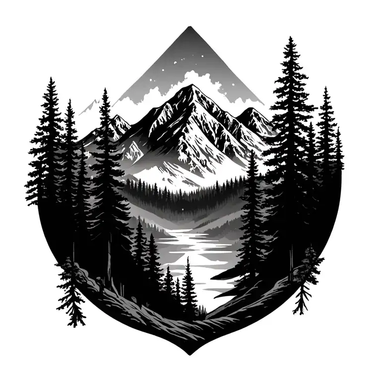 mountians and Forest Silhouette tattoo design idea