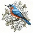 eastern bluebird perched on pink and blue hydrangeas  tattoo design idea