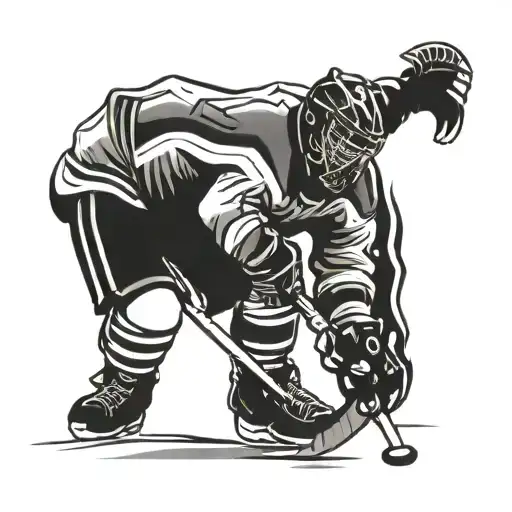 A stylized ice hockey player in action, with the Portuguese water dog cheering from the sidelines tattoo design idea
