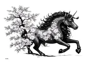 Kirin in Neo Japanese cherry blossom tree only leaves that fall have colour  tattoo design idea