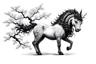 Kirin in Neo Japanese cherry blossom tree only leaves that fall have colour  tattoo design idea