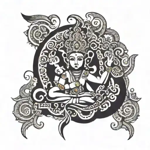 shani dev with mantra written in Sanskrit tattoo design idea