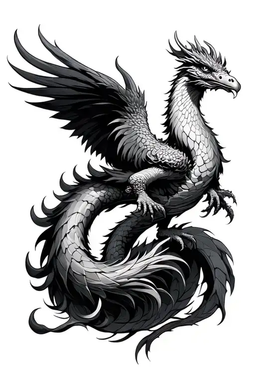 Big bird rising and dragon wrapped tattoo design idea