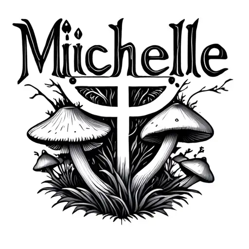 the name michelle with the elemental symbol for air and some mushrooms incorporated somewhere  tattoo design idea