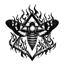moth on fire flames with triangle shape tattoo design idea