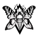 moth on fire flames with triangle shape tattoo design idea