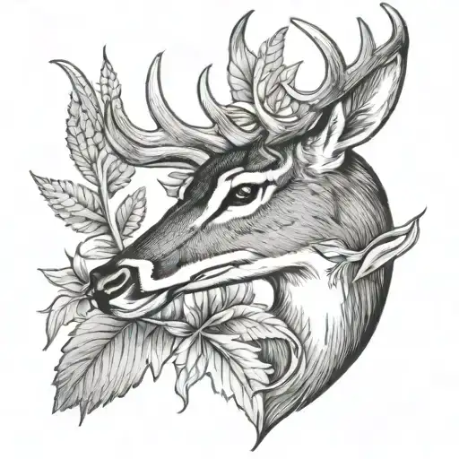 whitetail buck,mallard duck,corn,leaves tattoo design idea
