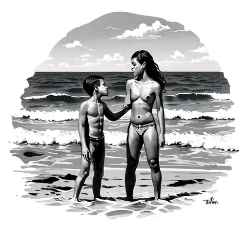 beach lesbian couple and 8 year old boy tattoo design idea