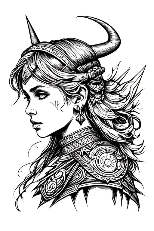 wild and tricky hot viking girl tattoo design idea