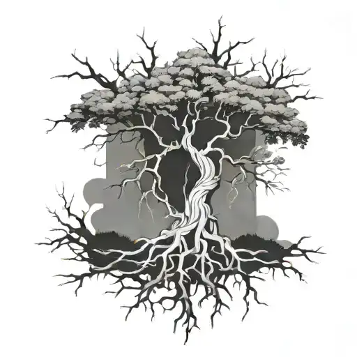 tree roots, lightning bolt,  tattoo design idea