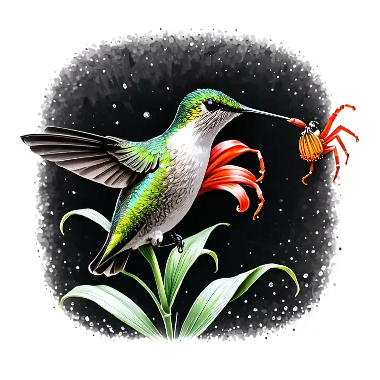 I want a hummingbird taking nectar from a red spider lily and for the lily to be on ice timoanos tattoo design idea