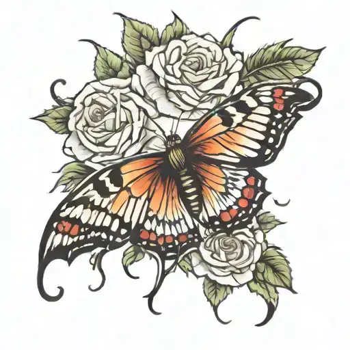 Thorns roses surrounding butterfly tattoo tattoo design idea