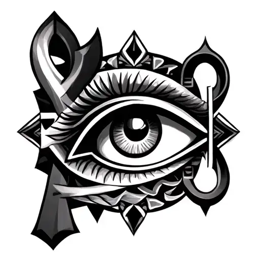  design combined with the Eye of Horus and an Ankh symbol, blended in a modern, clean tattoo design idea