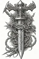 sword with crown of thorns above it tattoo design idea
