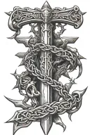 sword with crown of thorns above it tattoo design idea