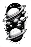 space planets, asteroids cool patterns tattoo design idea