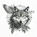 pineforest wolf compass owl flying tattoo design idea