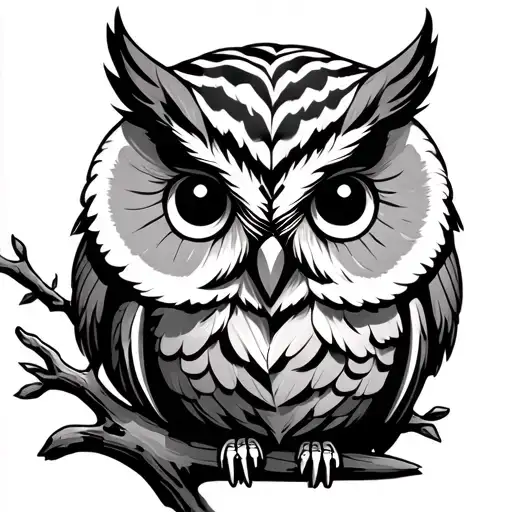 owl perched on a branch tattoo design idea