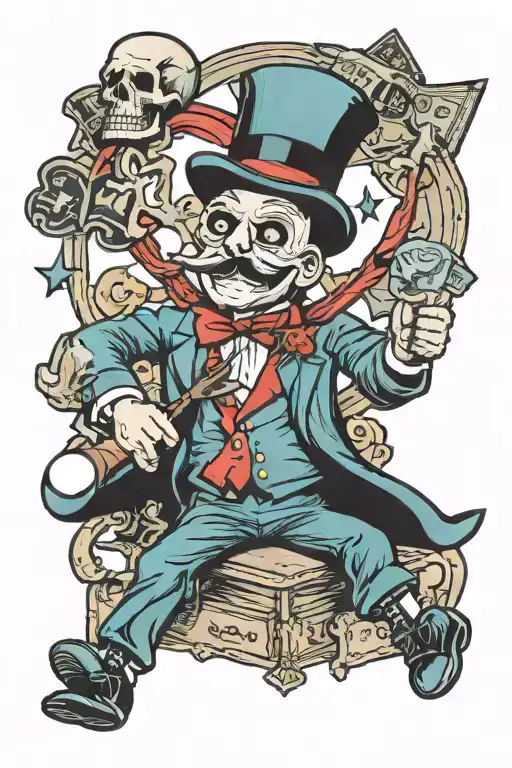 dead monopoly guy, freedom and justice tattoo design idea