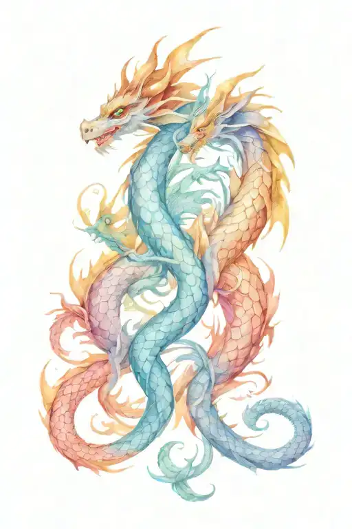 Twin gold and silver Dragons tattoo design idea