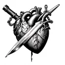 heart in chains with a dagger stabbing tattoo design idea