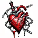 heart in chains with a dagger stabbing tattoo design idea