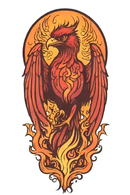 phoenix bird rising from the ashes surrounded by flames tattoo design idea