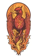 phoenix bird rising from the ashes surrounded by flames tattoo design idea