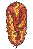 phoenix bird rising from the ashes surrounded by flames tattoo design idea
