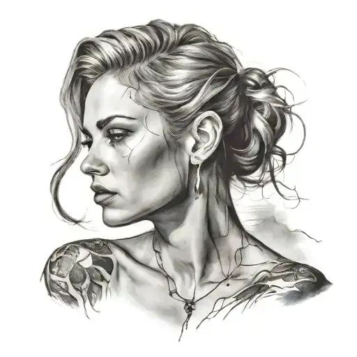 highly photorealistic beatiful woman portrait. photography. cinematic Lightning  tattoo design idea