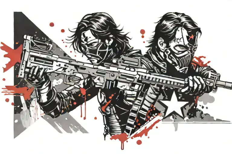 marvel winter soldier in a mask on half his face with rage in his eyes tattoo design idea