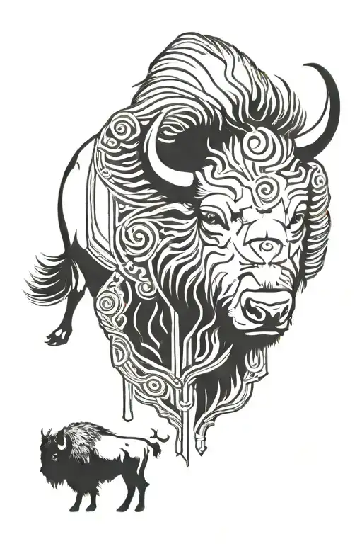 Bison looking at stormy tattoo design idea