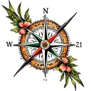 "03.11.21" compass rose blooming tattoo design idea