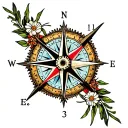 "03.11.21" compass rose blooming tattoo design idea