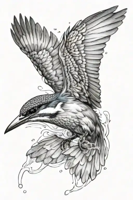 kingfisher diving into water tattoo design idea