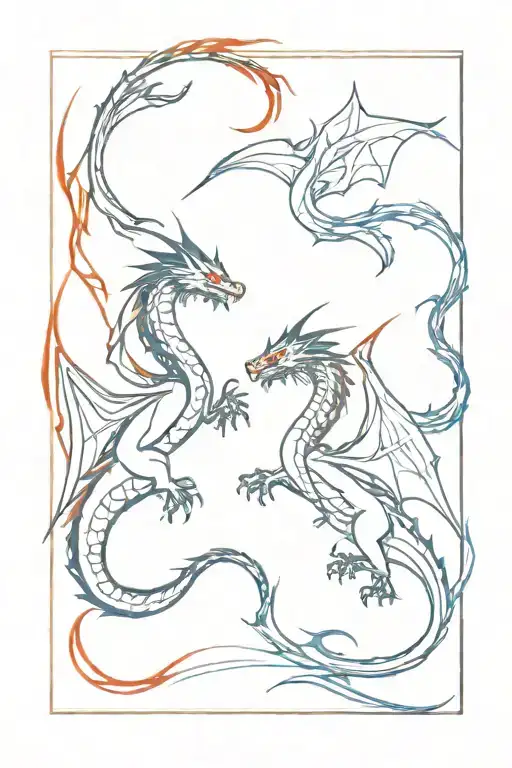 dragons one red one blue  tattoo design idea