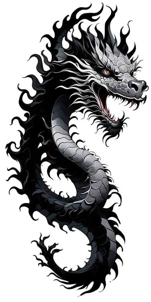 Chinese dragon wrapped following a minimalist water flow tattoo design idea