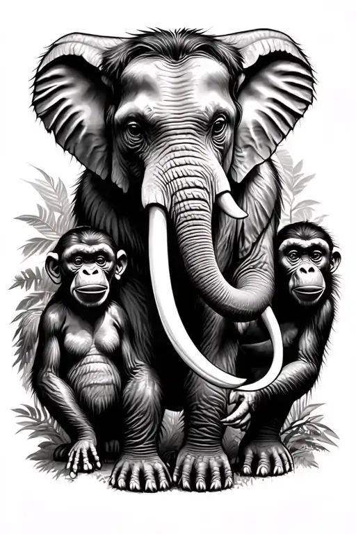 jungle scene 3 wise monkeys elephant tattoo design idea