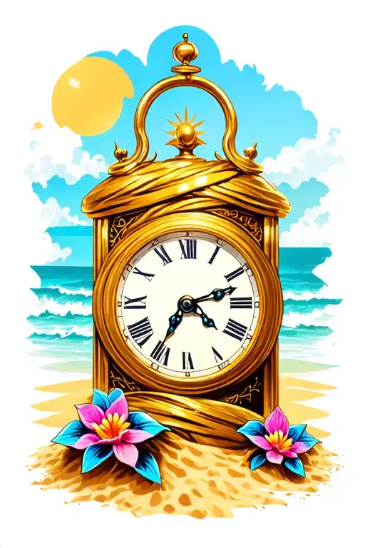 Sandy clock with gold and pretty sands that wrapped up to the sandy clock tattoo design idea